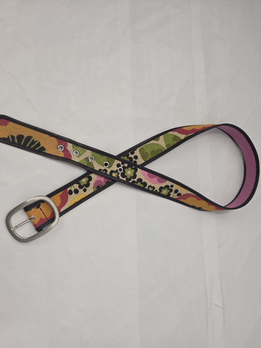 Vintage Peruvian Hand Embroidered Wool Belt Boho Floral Needlepoint Folk Art